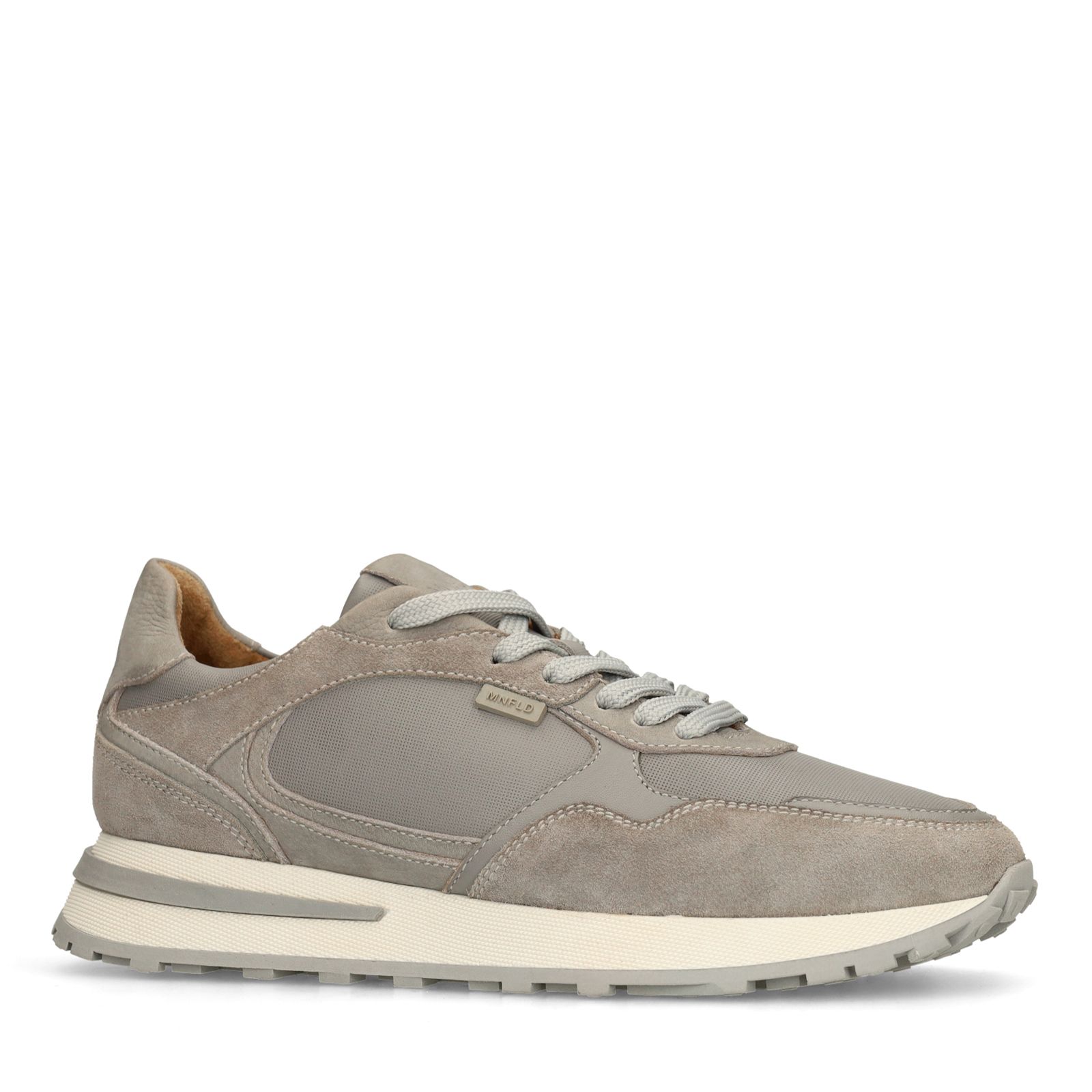 Graue Ledersneaker mit Veloursleder-Details