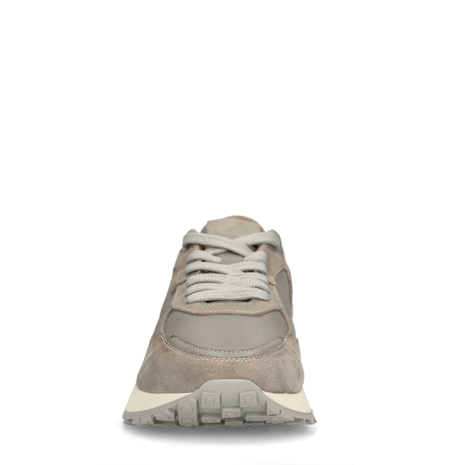 Graue Ledersneaker mit Veloursleder-Details