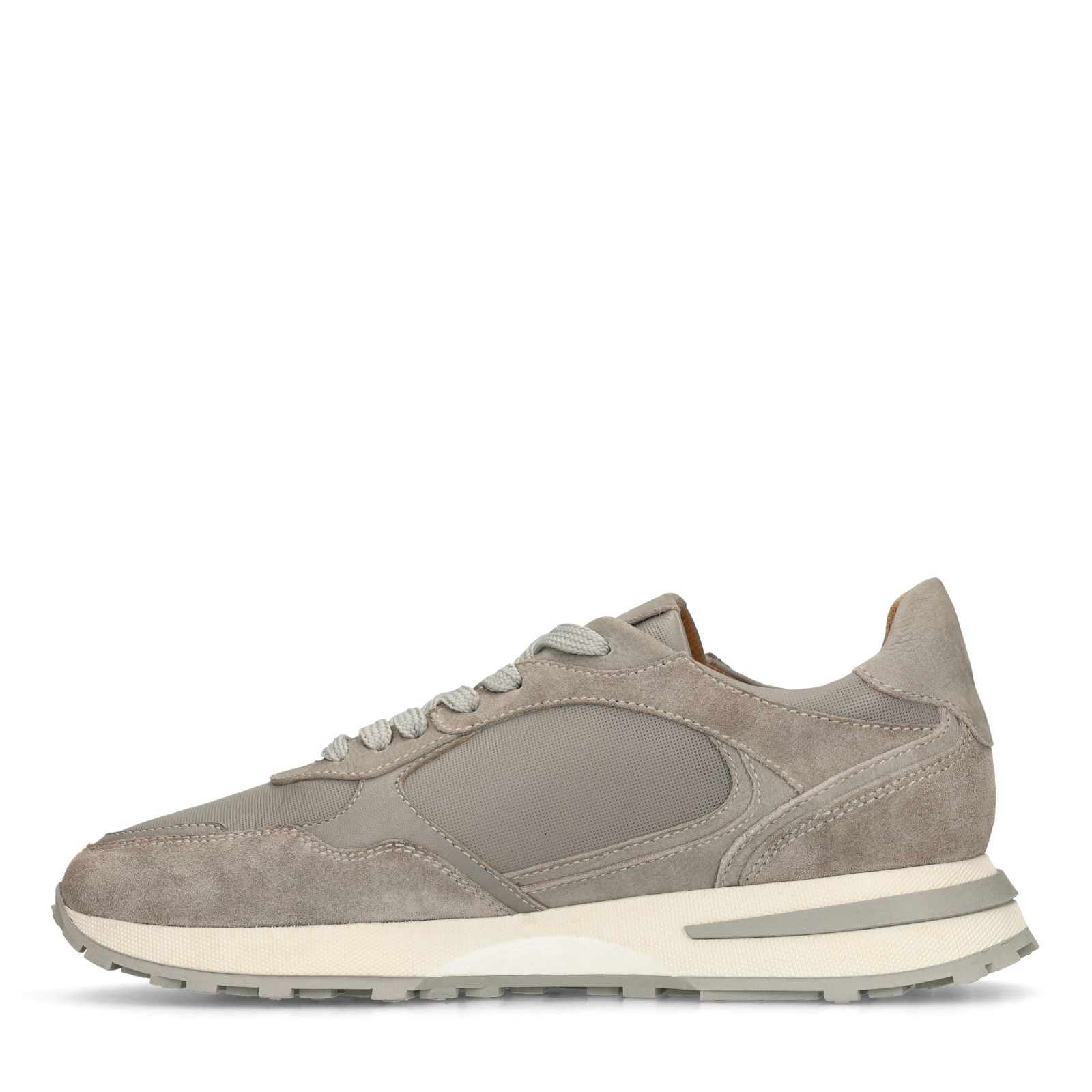 Graue Ledersneaker mit Veloursleder-Details
