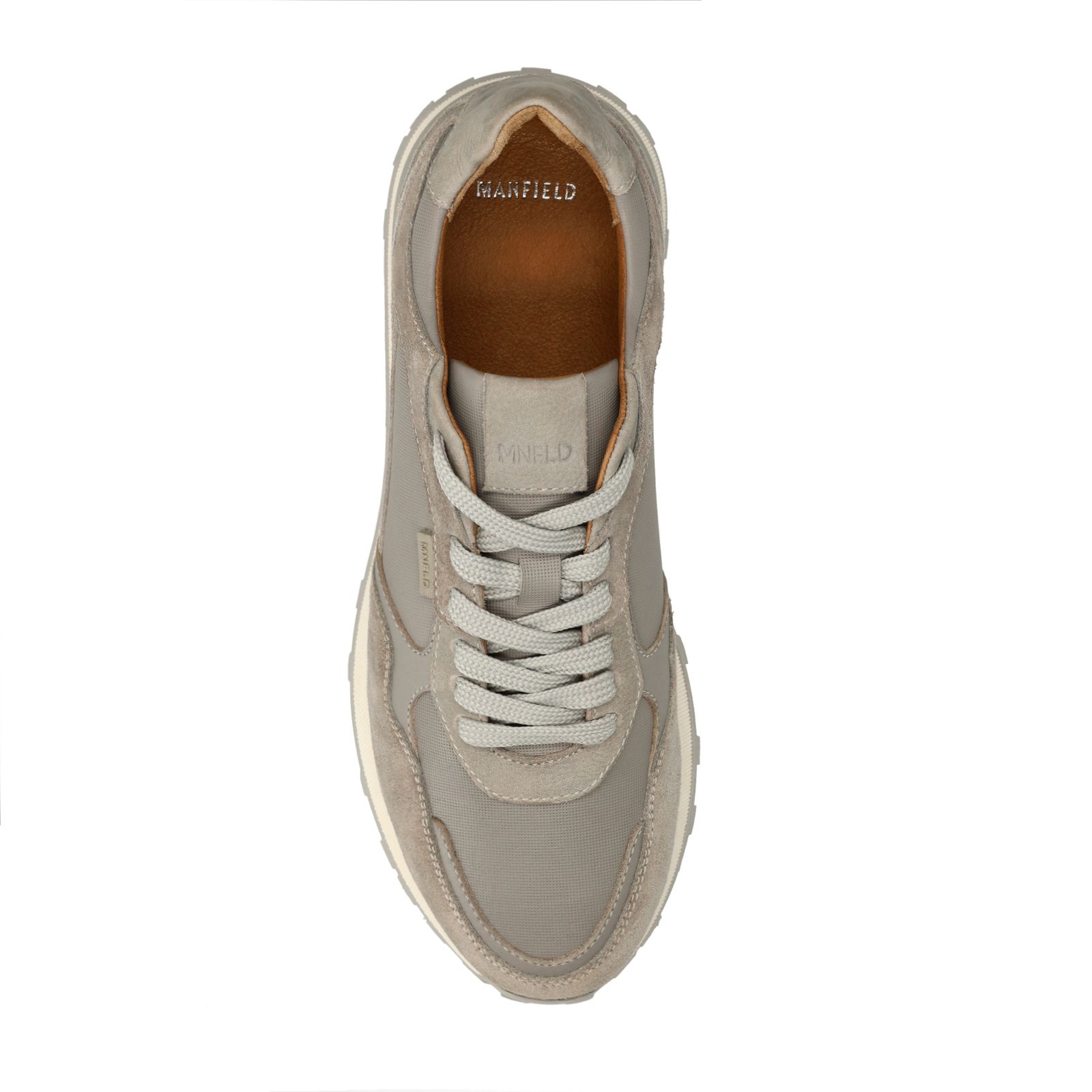 Graue Ledersneaker mit Veloursleder-Details