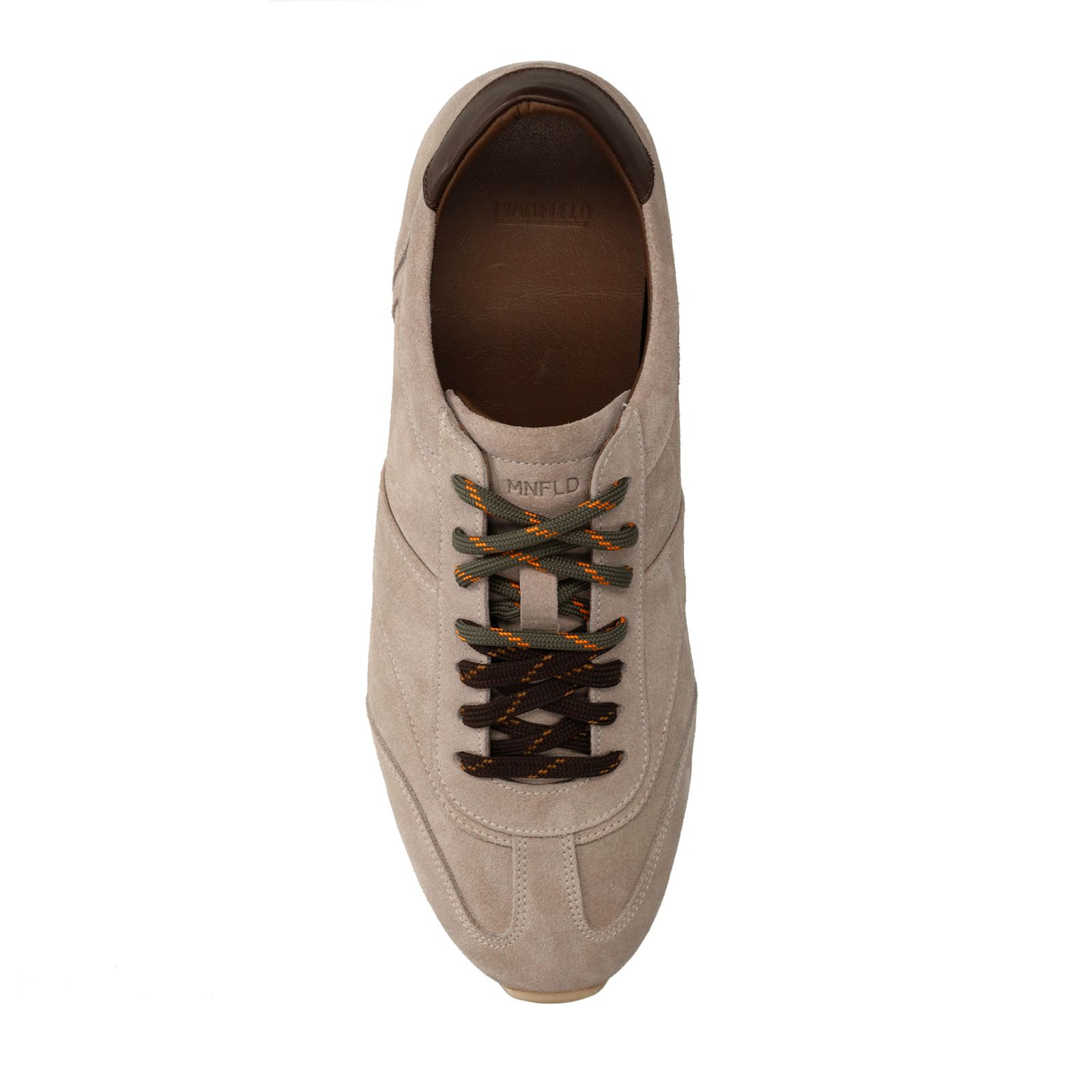 Graue Veloursleder-Sneaker mit unterschiedlichen Schnürsenkeln