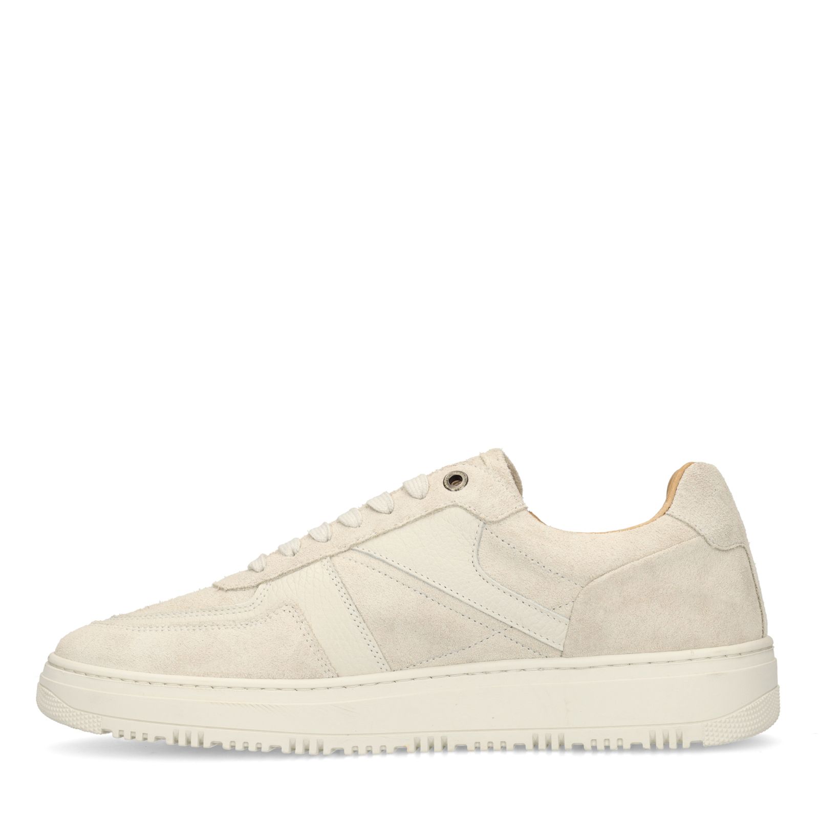Hellgraue Veloursleder-Sneaker mit Glattleder-Details