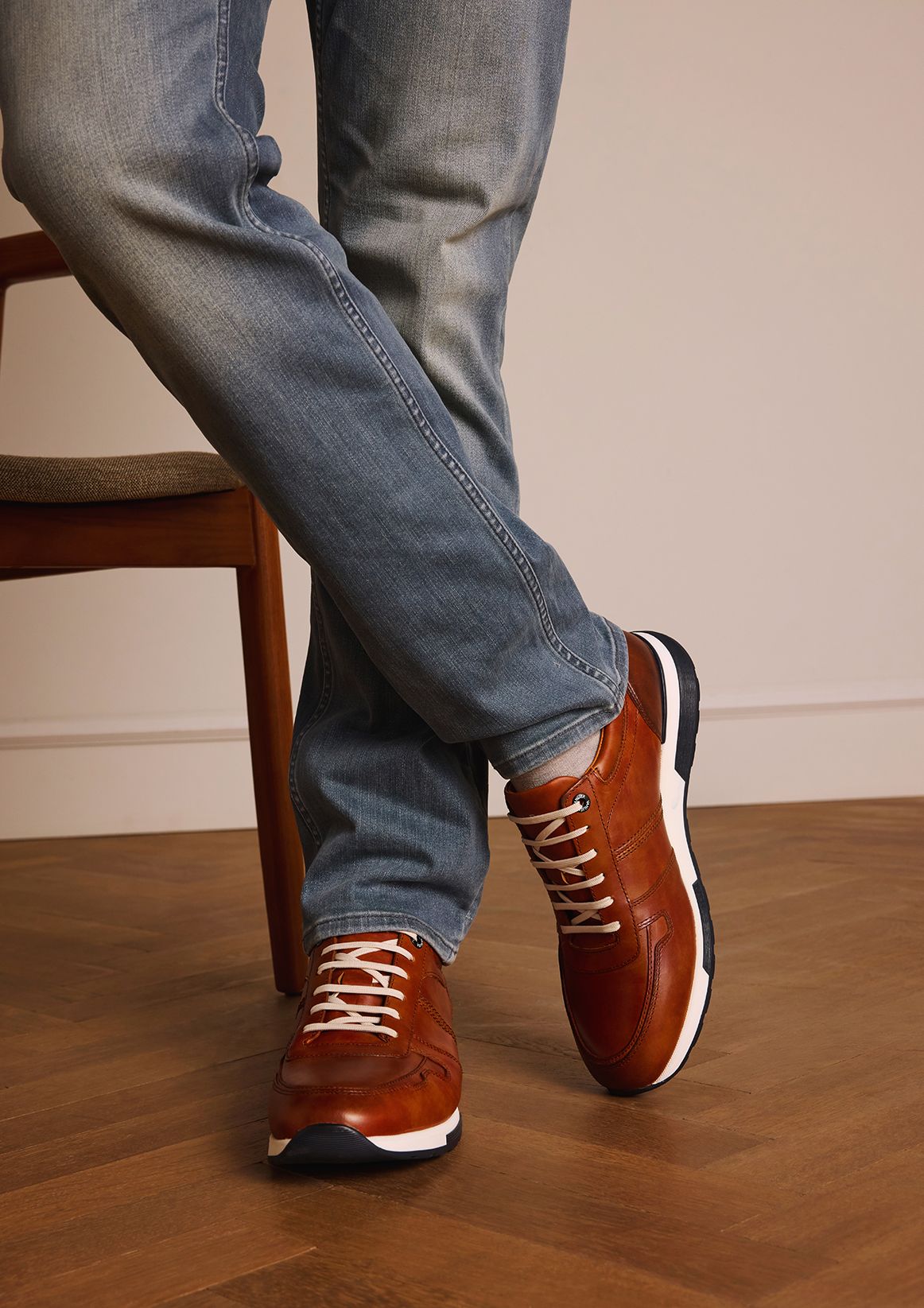 Cognac Positano leren sneakers