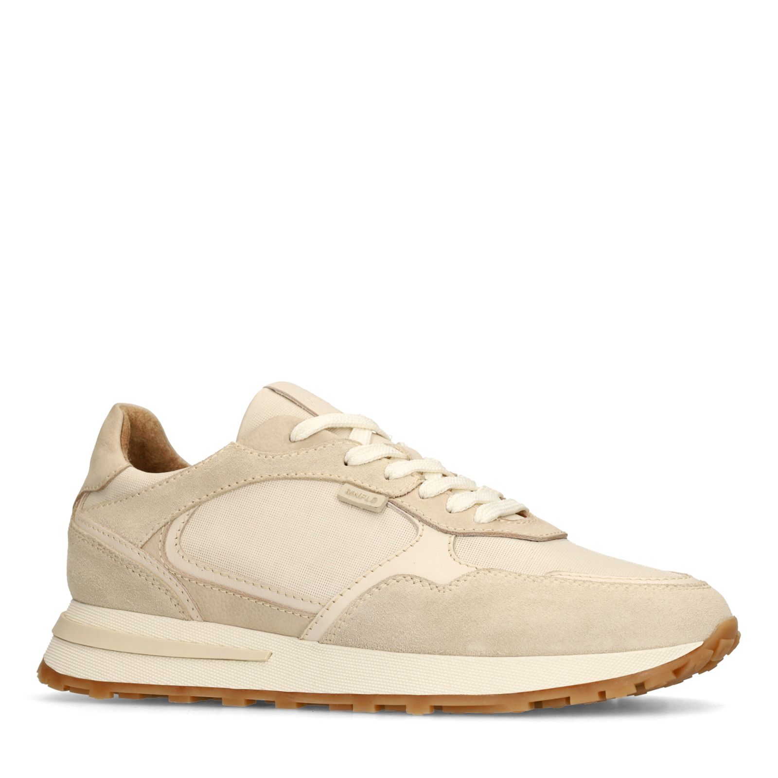 Beige leren sneakers met suède details