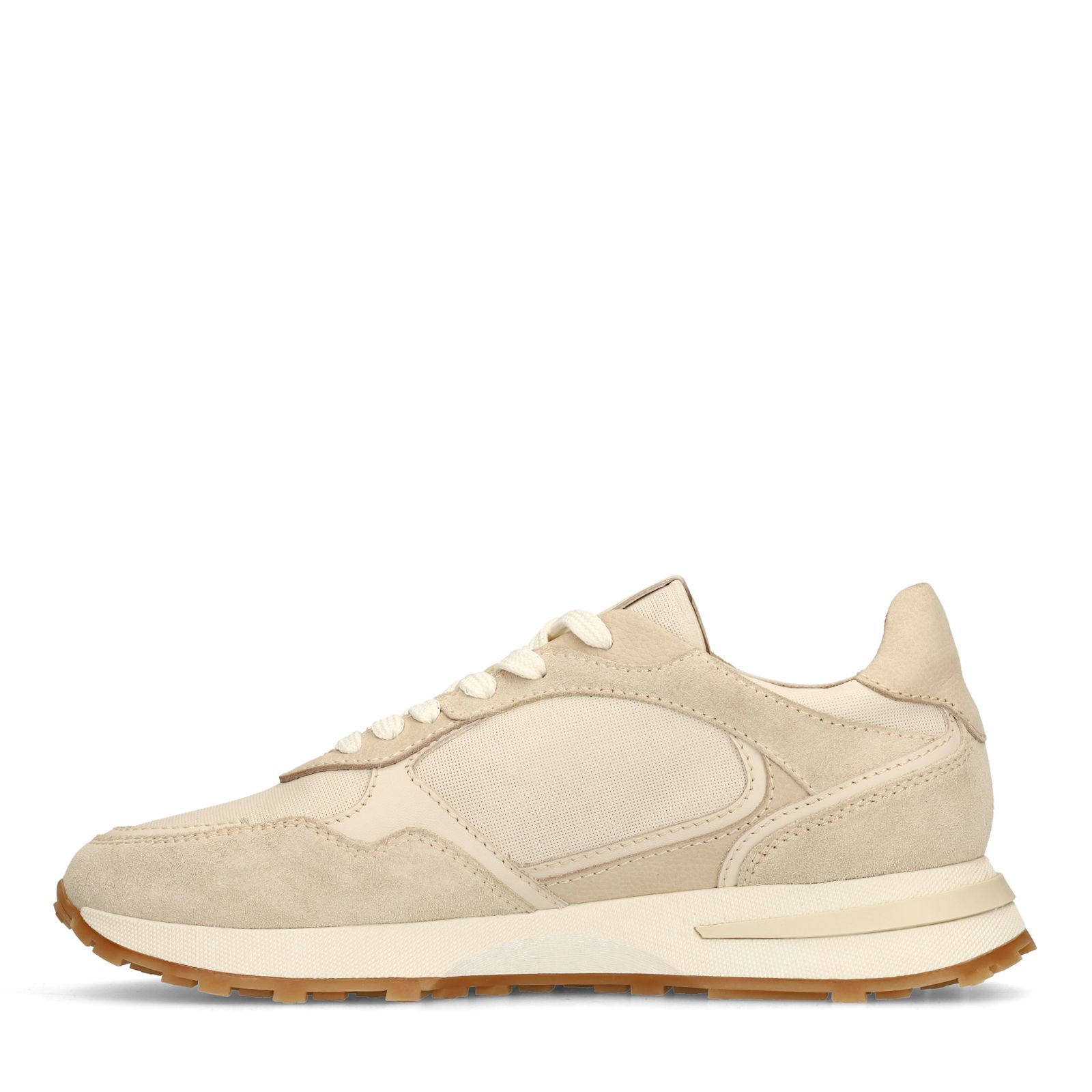 Beige leren sneakers met suède details