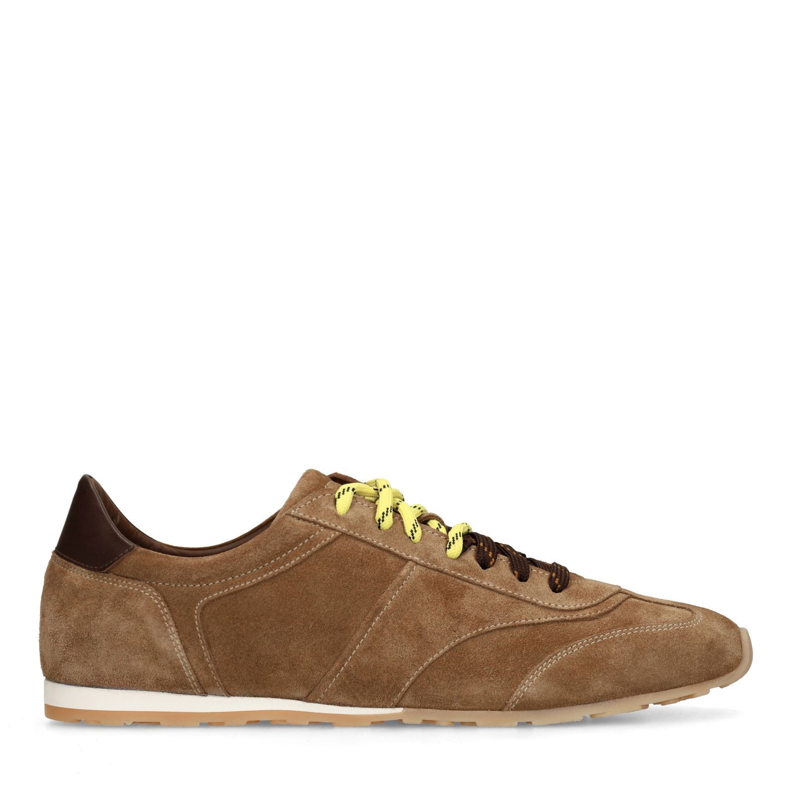 Beige suède sneakers met dubbele veters