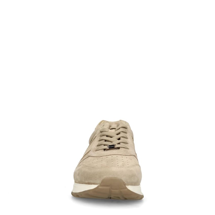 Beige suède sneakers met leren details