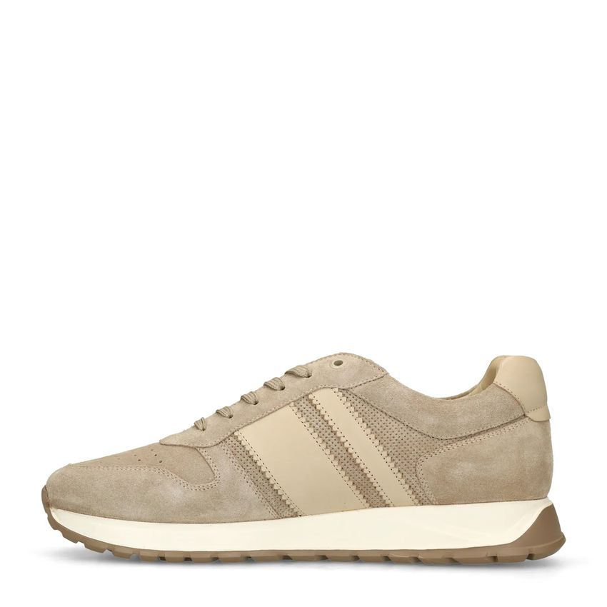 Beige suède sneakers met leren details