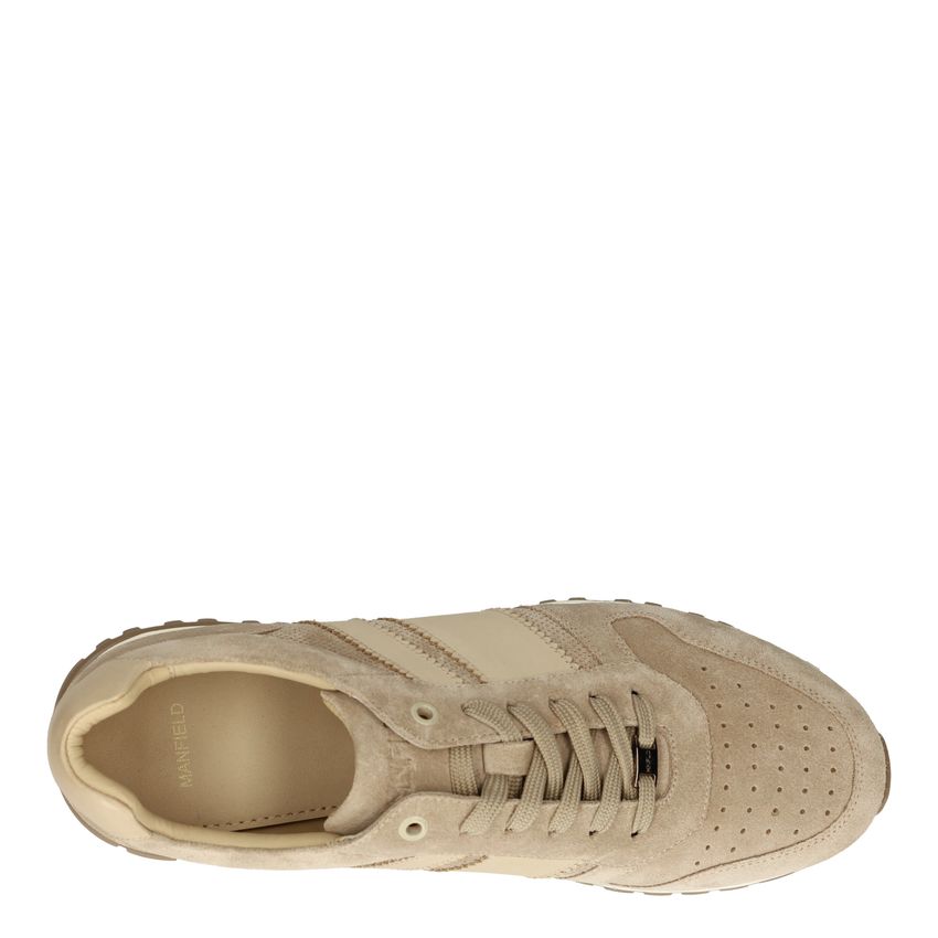Beige suède sneakers met leren details
