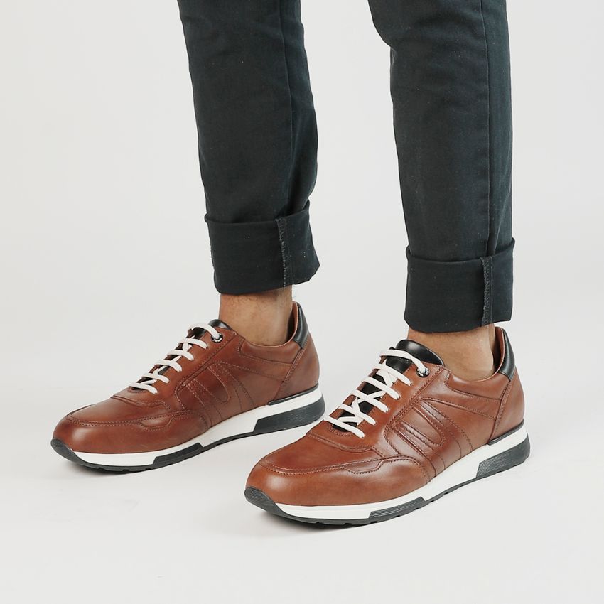 Cognac leren sneakers