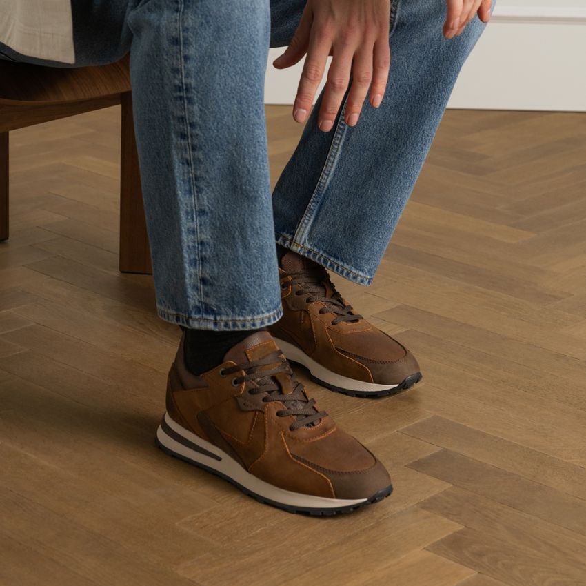 Cognac leren sneakers