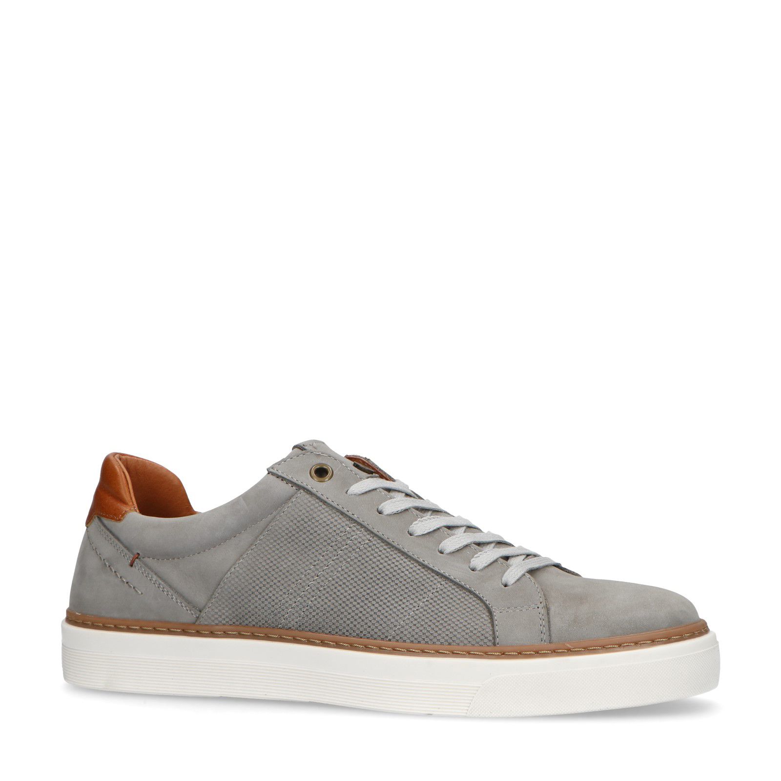 Taupe nubuck sneakers met witte zool