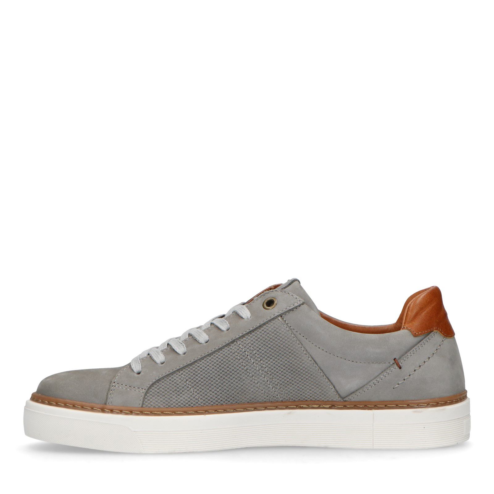 Taupe nubuck sneakers met witte zool