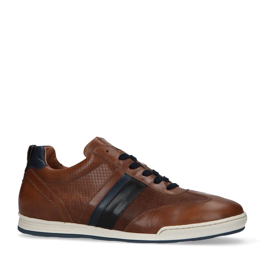 Cognac leren sneakers met details