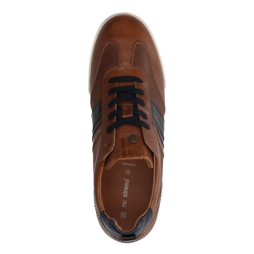 Cognac leren sneakers met details