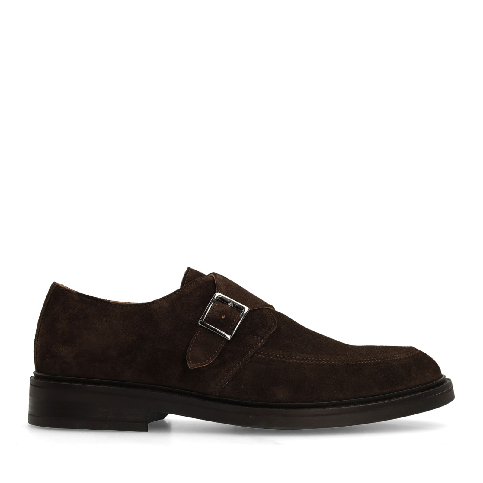 Donkerbruine suède gespschoenen
