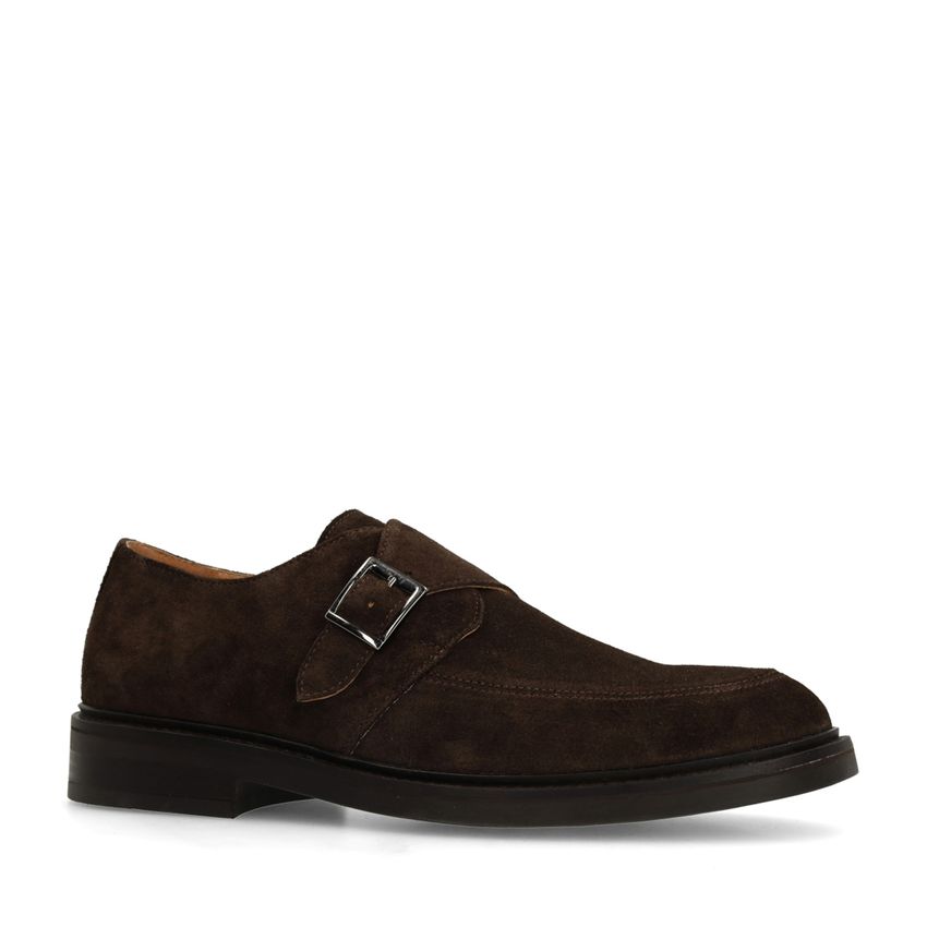 Dunkelbraune Schnallenschuhe aus Veloursleder