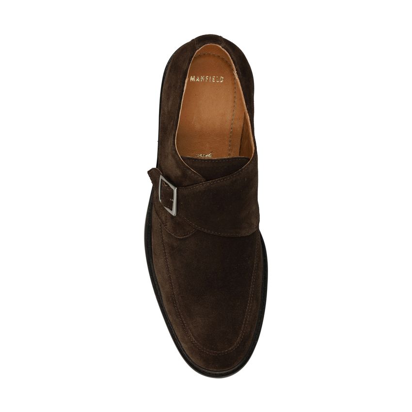 Dunkelbraune Schnallenschuhe aus Veloursleder