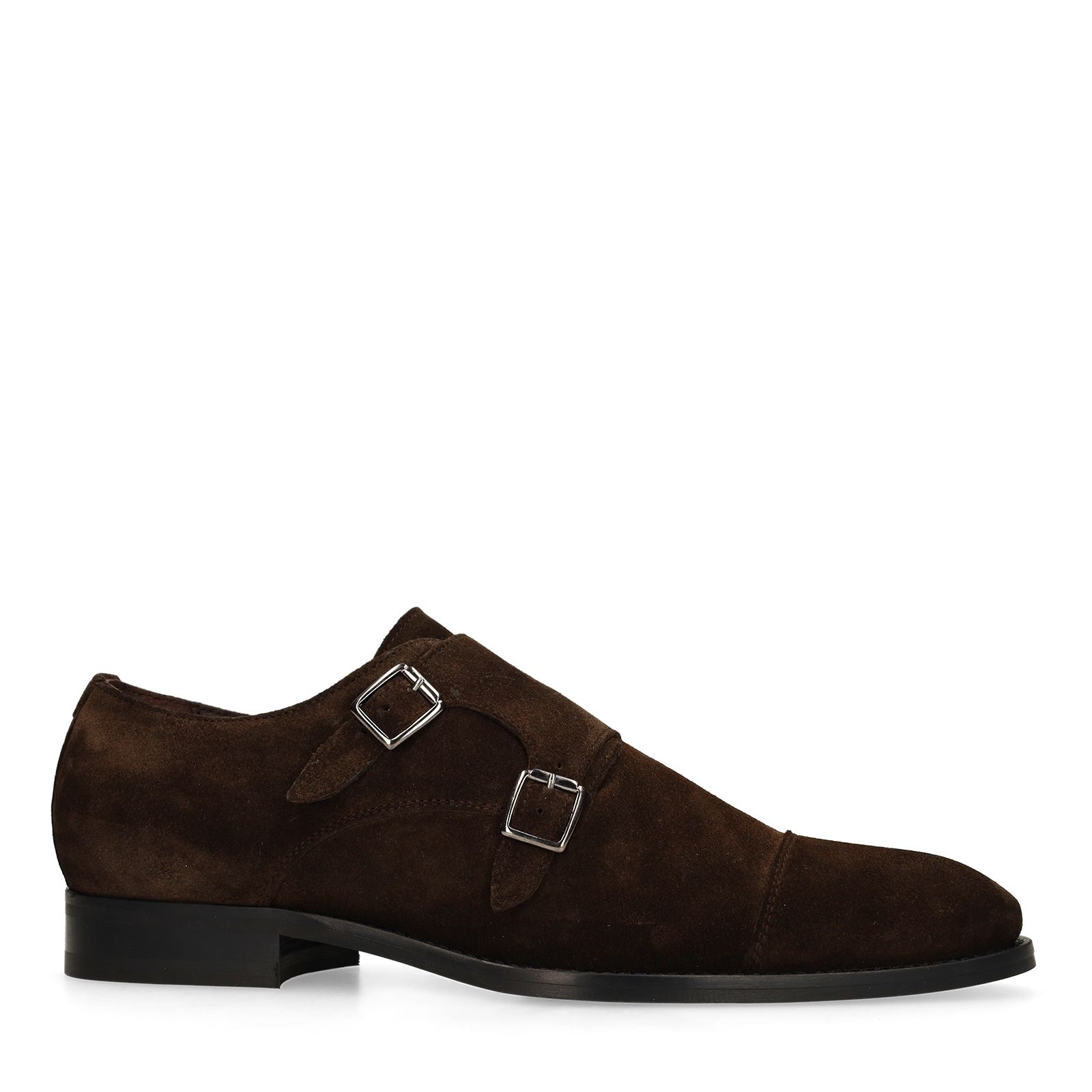 Donkerbruine suède gespschoenen