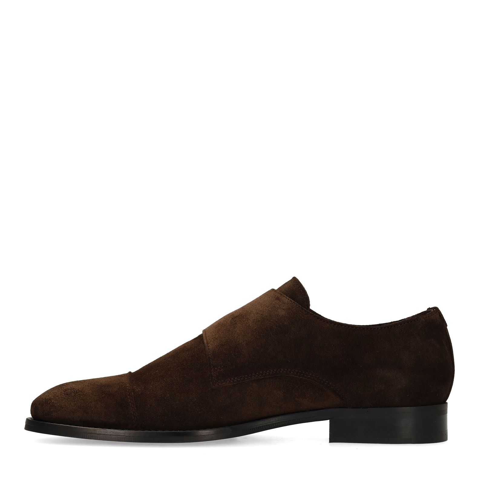 Donkerbruine suède gespschoenen