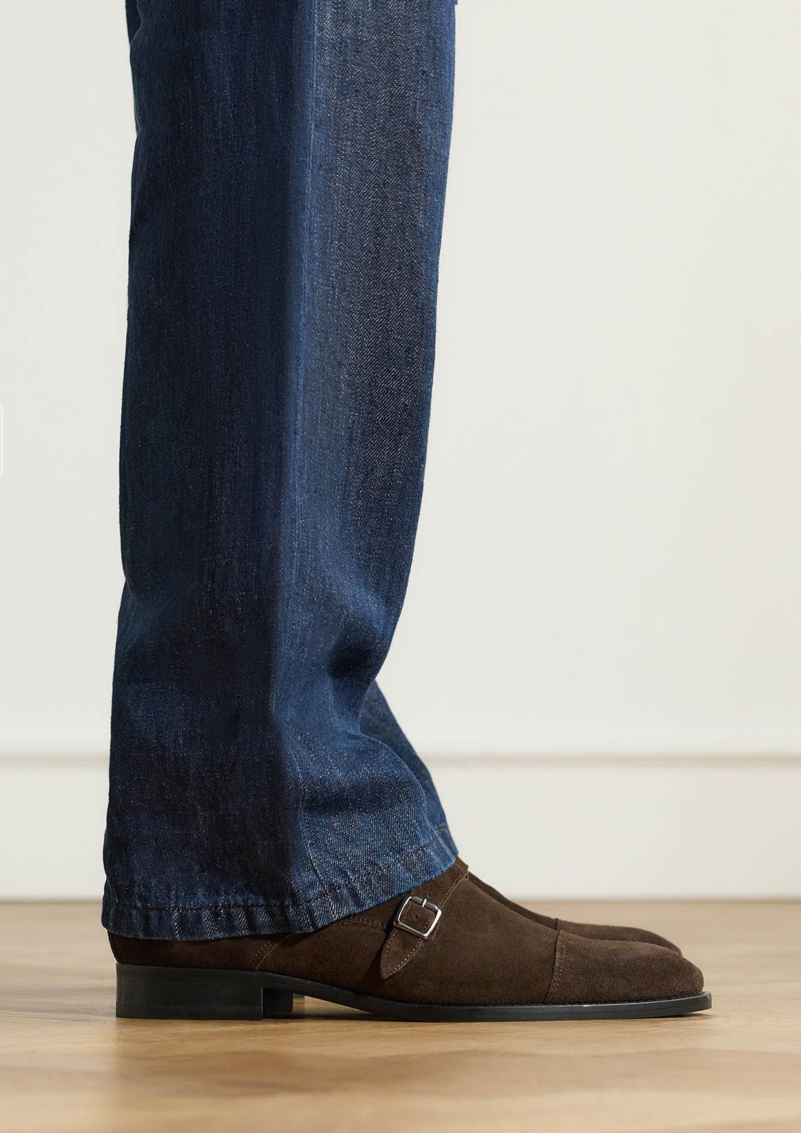 Donkerbruine suède gespschoenen