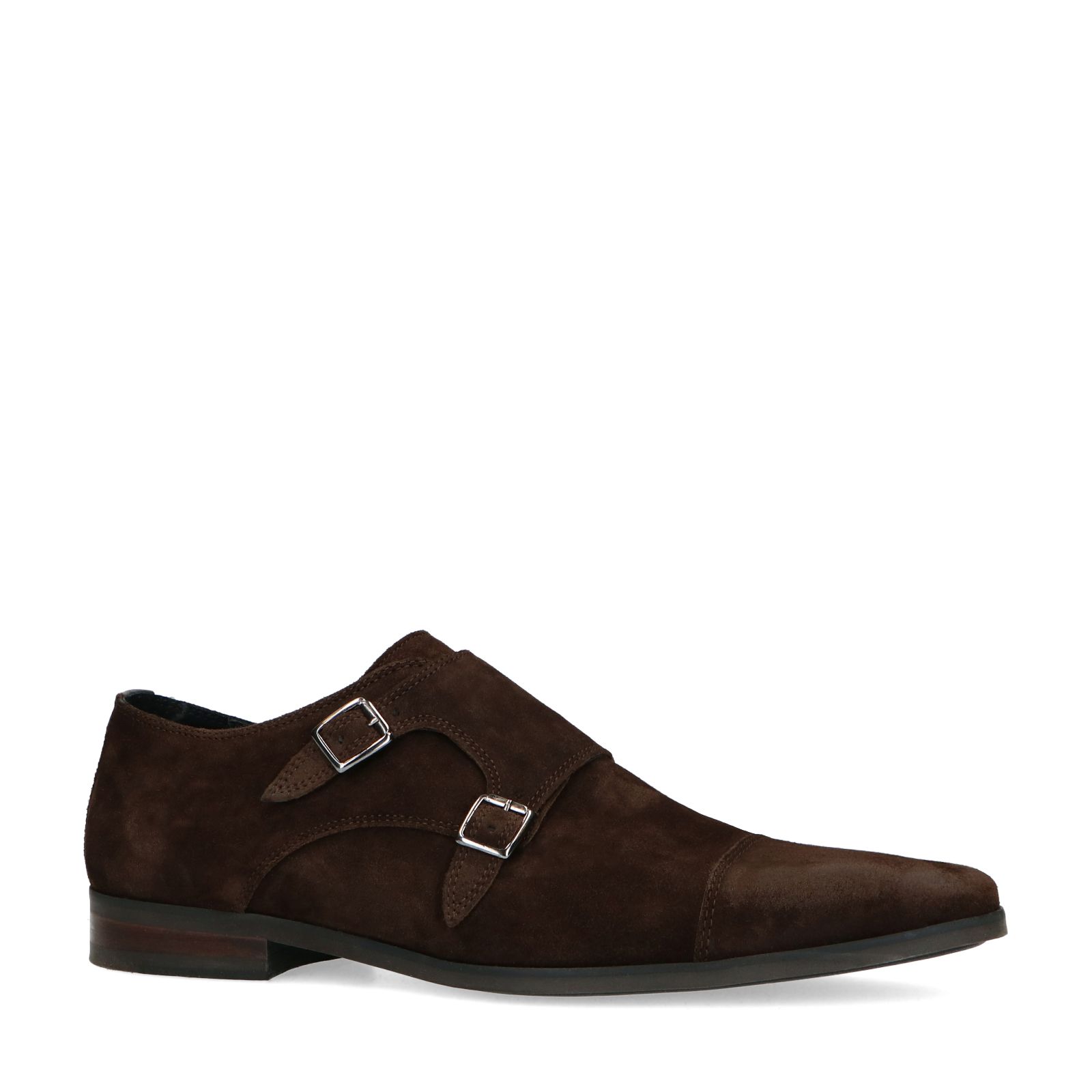 Donkerbruine gespschoenen van suède