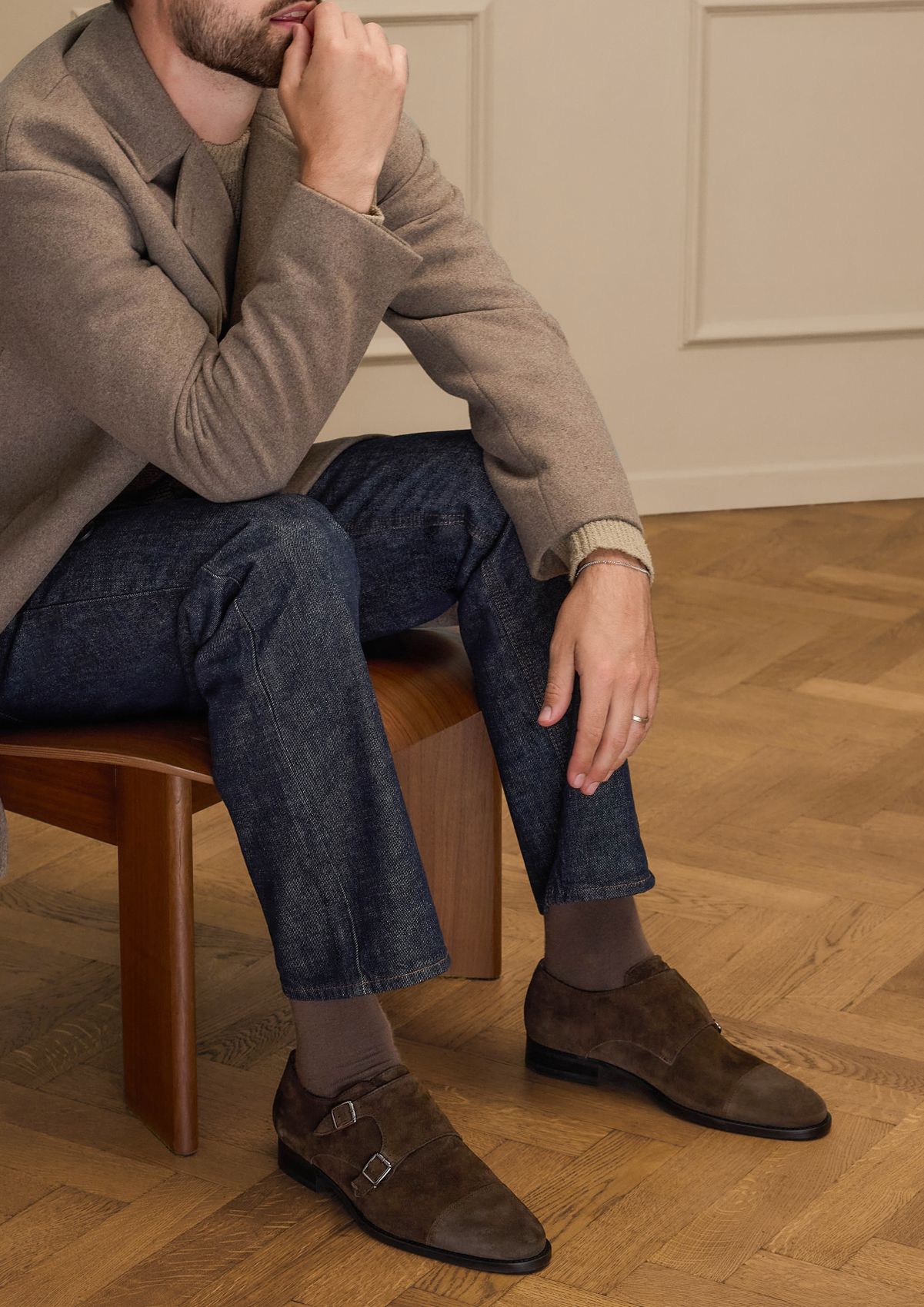 Donkerbruine gespschoenen van suède
