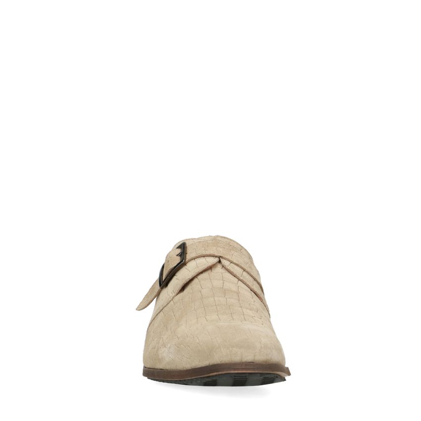 Beigefarbene Veloursleder-Loafer mit Print
