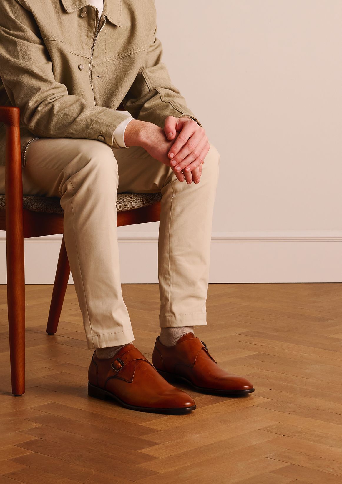 Cognac leren gespschoenen