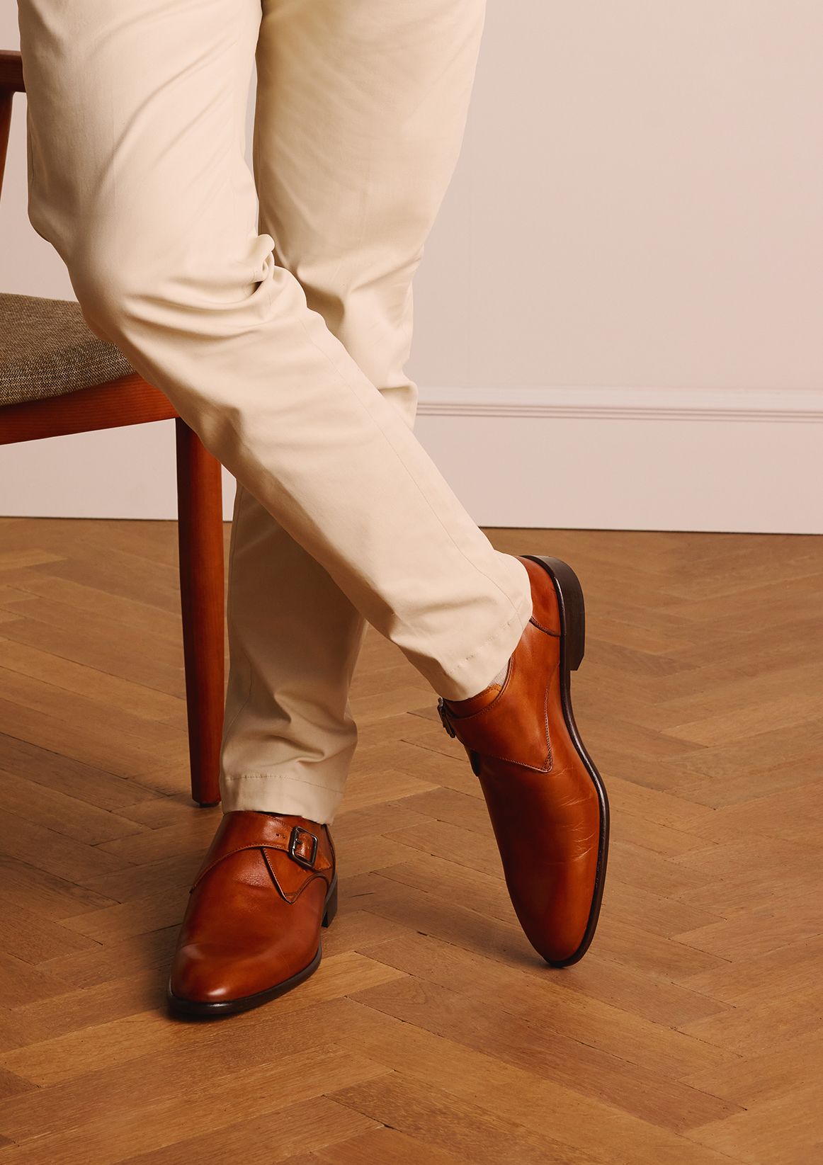 Cognac leren gespschoenen