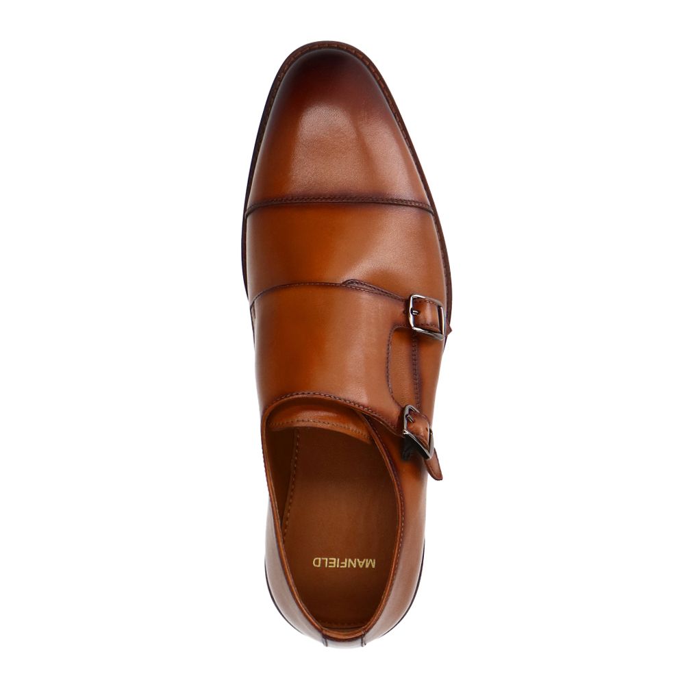 Cognac leren gespschoenen