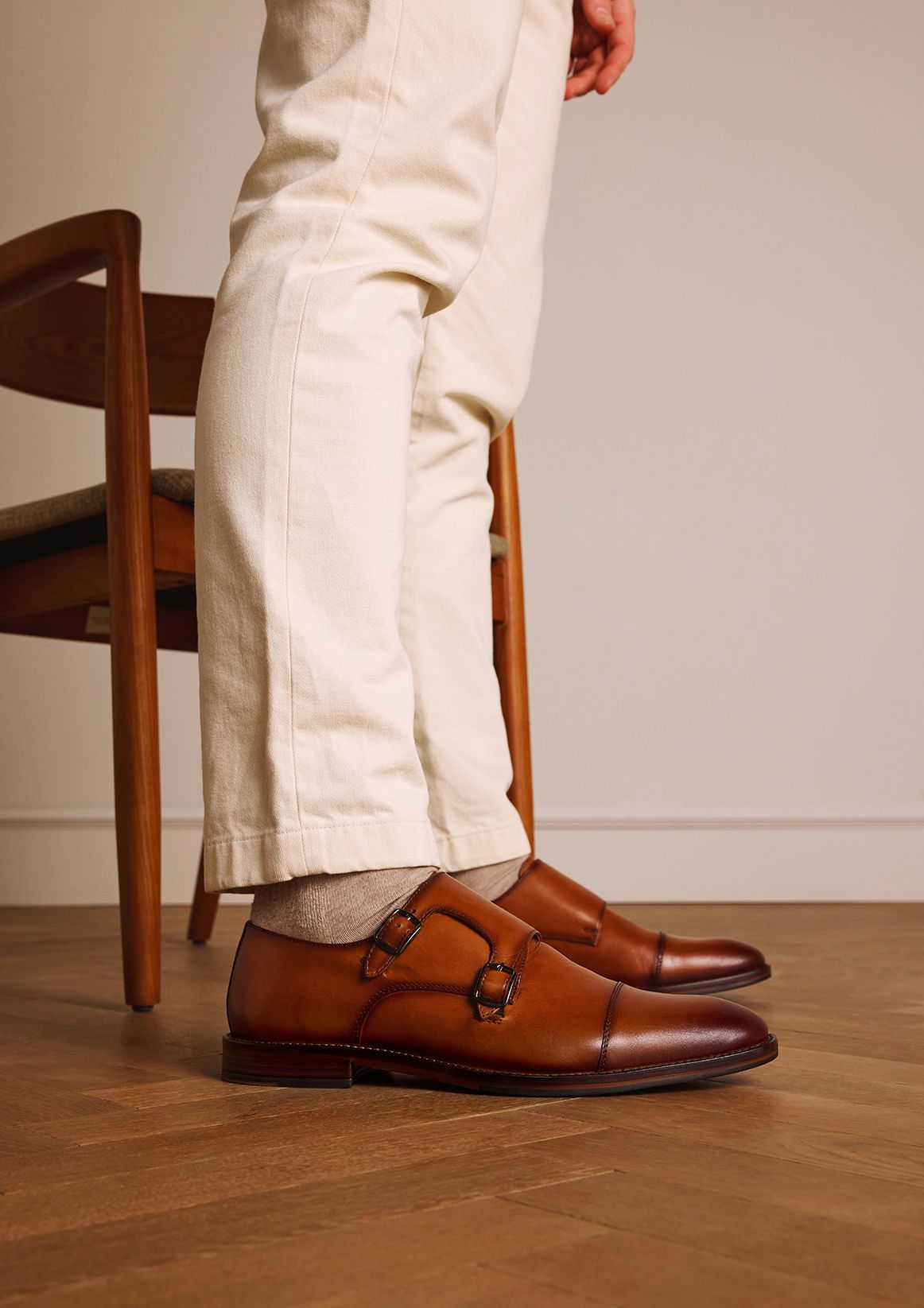 Cognac leren gespschoenen