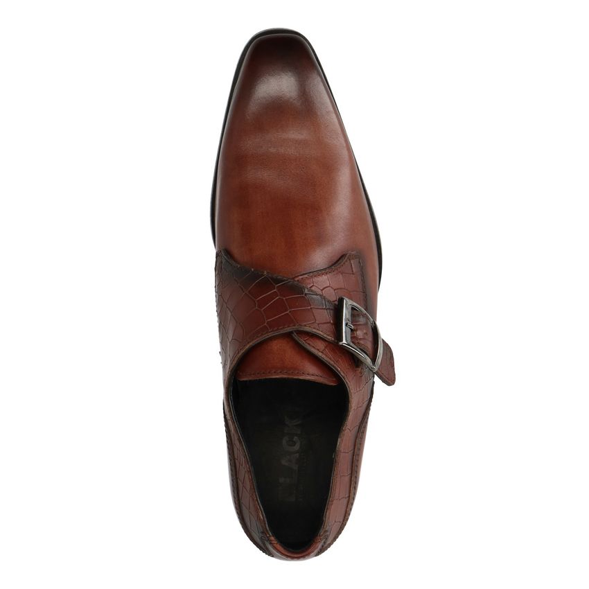 Cognac gespschoenen van leer