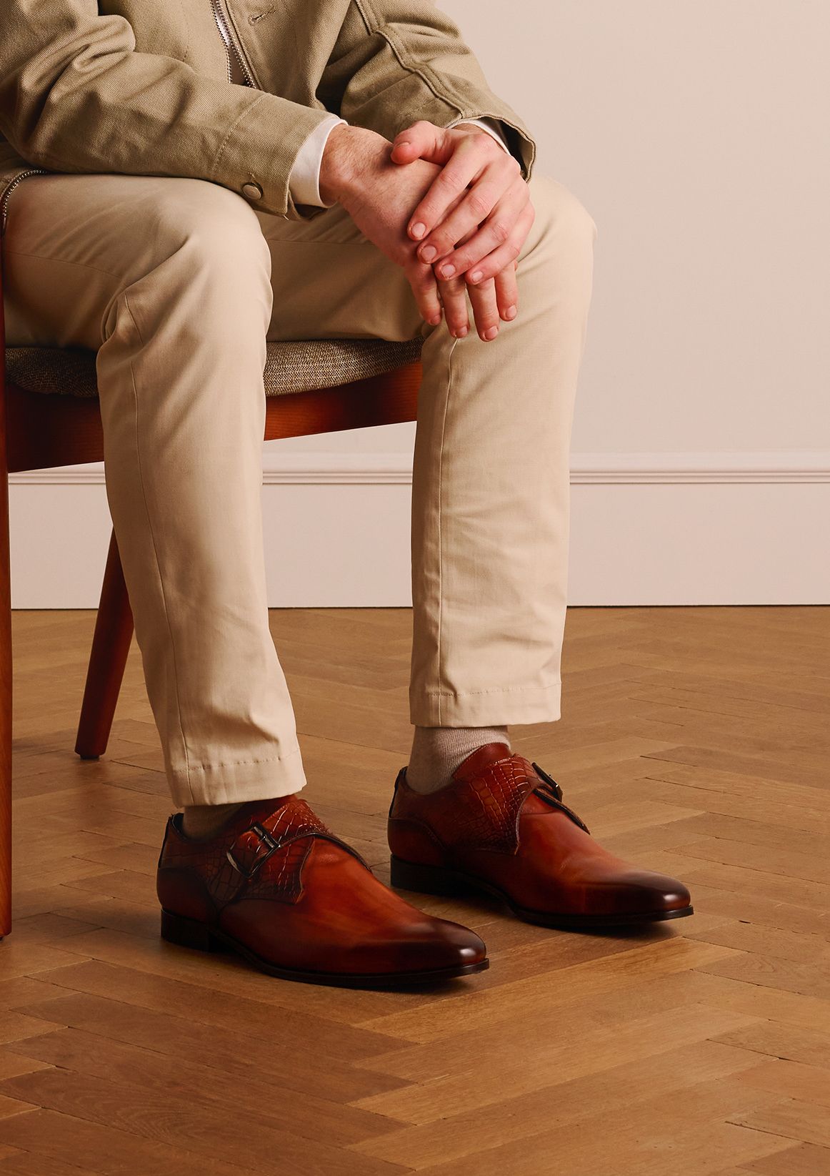 Cognac leren gespschoenen