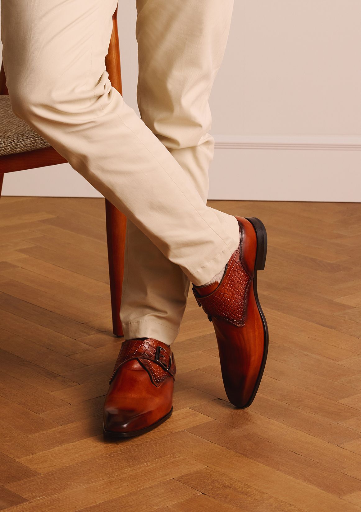Cognac leren gespschoenen