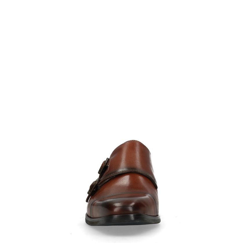 Cognac gespschoenen van leer