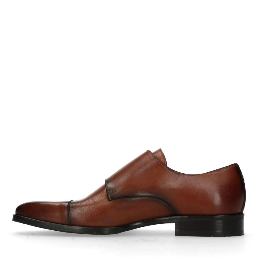 Cognac gespschoenen van leer