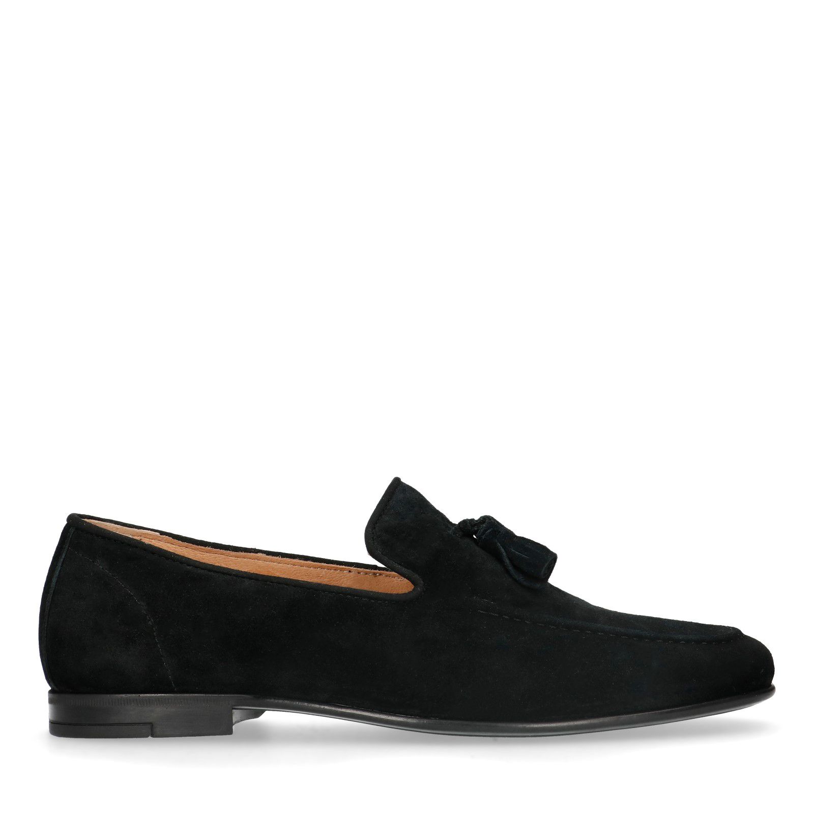 Zwarte suède loafers met kwastjes