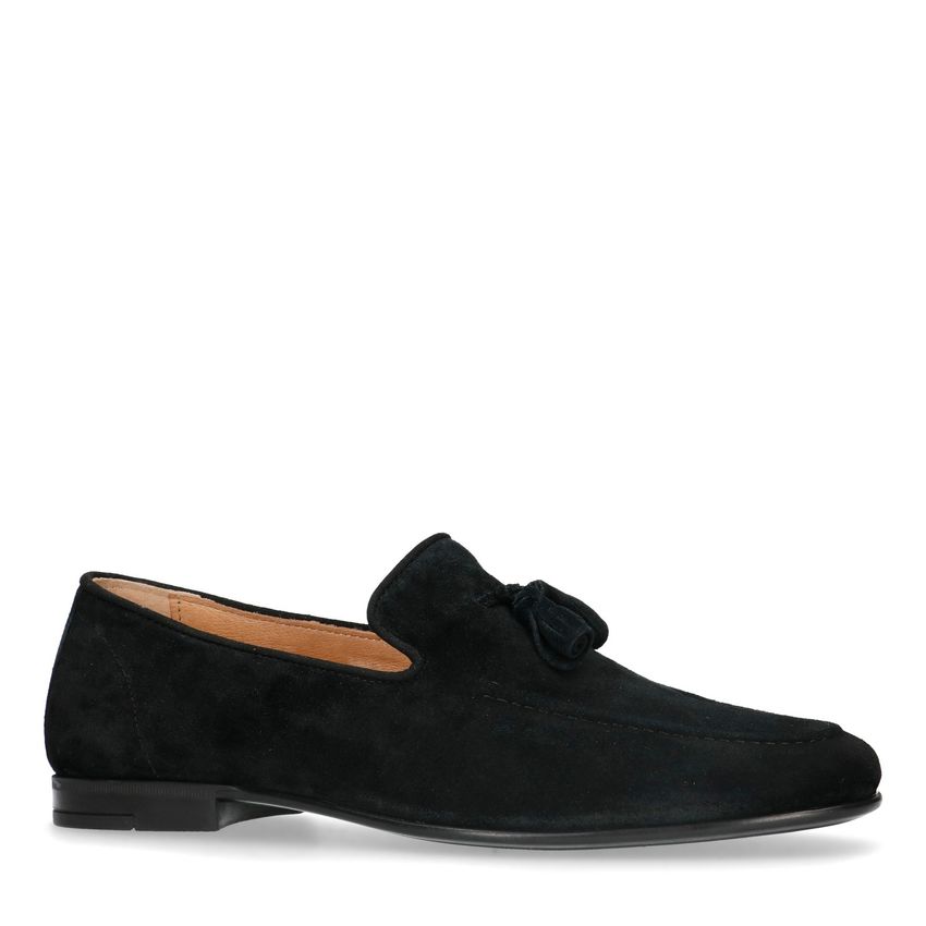 Schwarze Veloursleder-Loafer mit Quasten