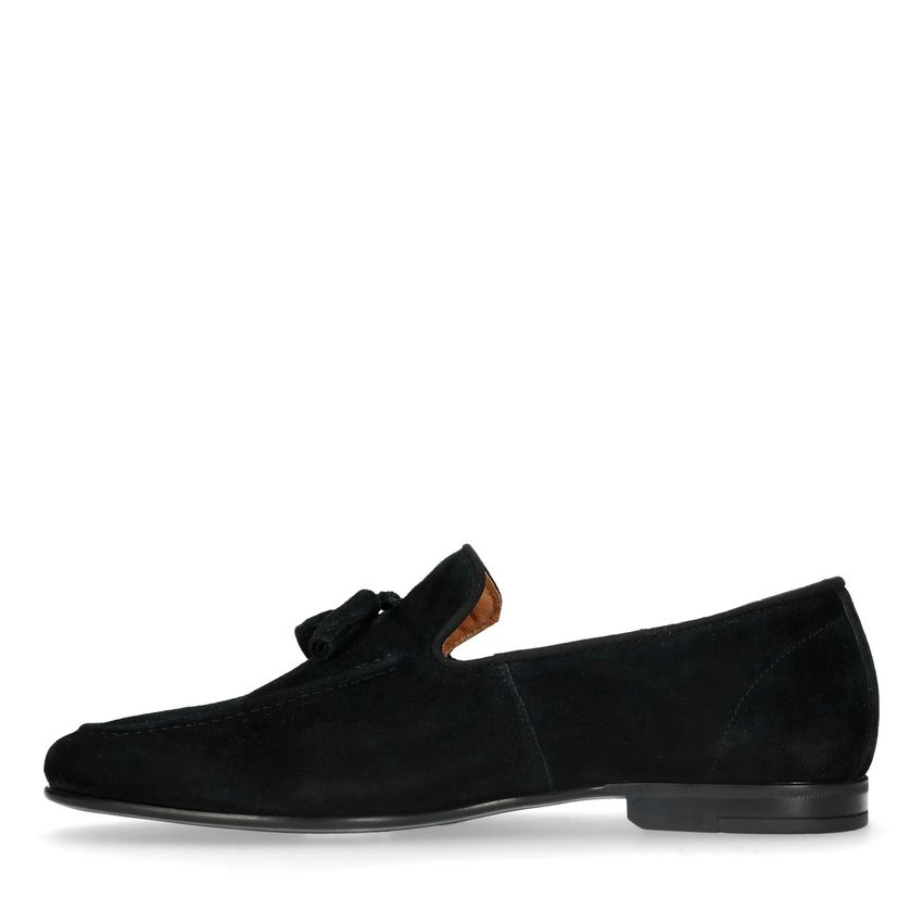 Schwarze Veloursleder-Loafer mit Quasten