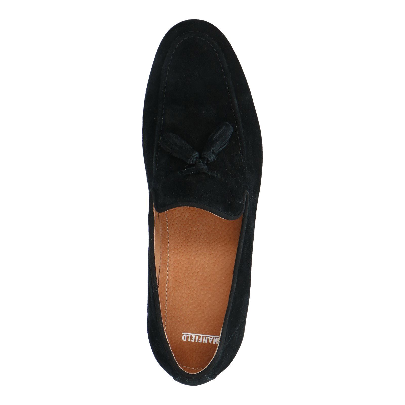 Schwarze Veloursleder-Loafer mit Quasten