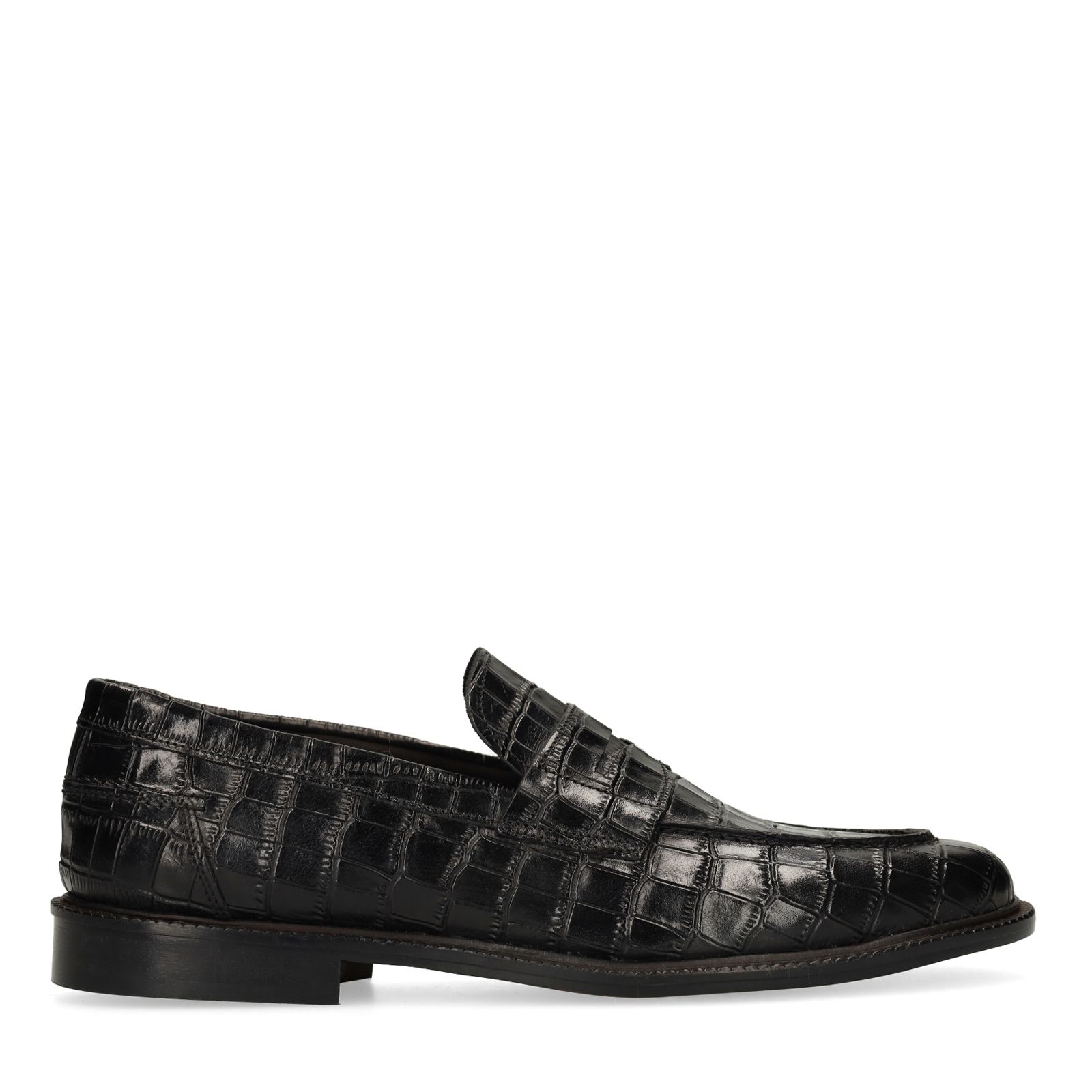 Schwarze Leder-Loafer mit Krokomuster
