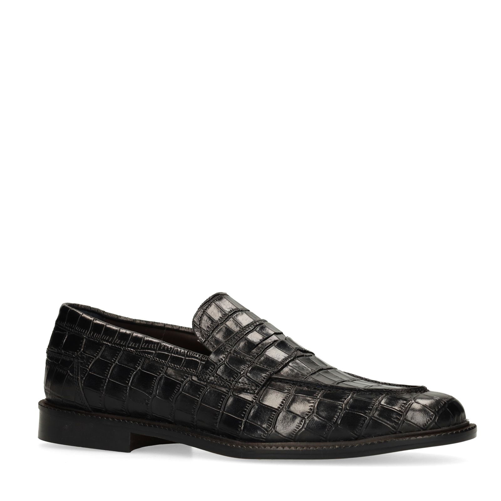 Schwarze Leder-Loafer mit Krokomuster