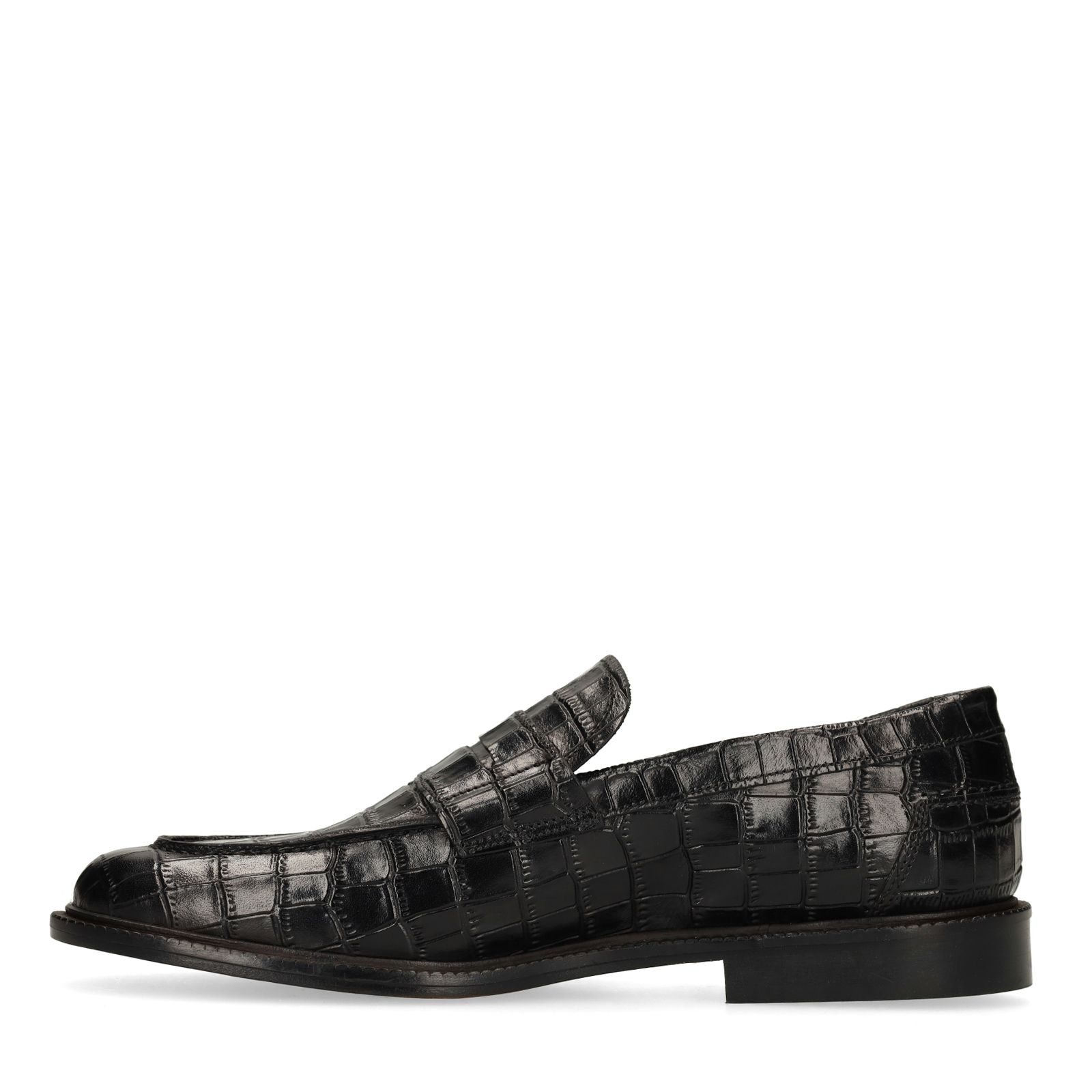 Schwarze Leder-Loafer mit Krokomuster