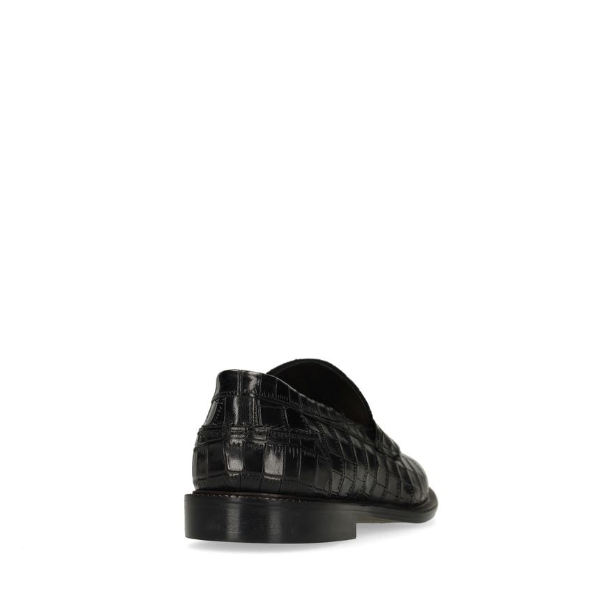 Schwarze Leder-Loafer mit Krokomuster