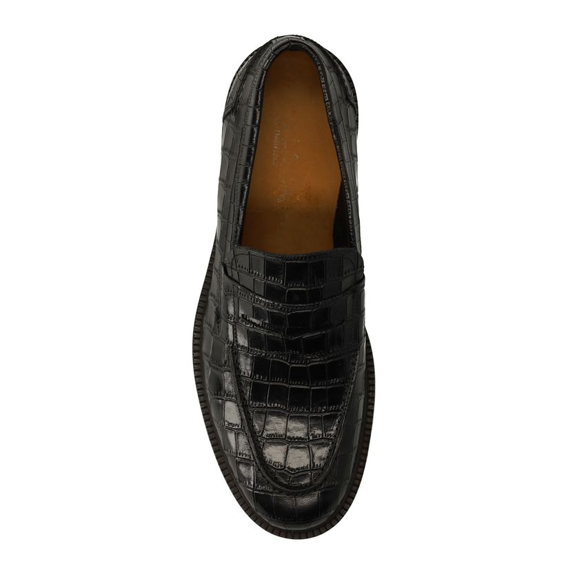 Schwarze Leder-Loafer mit Krokomuster