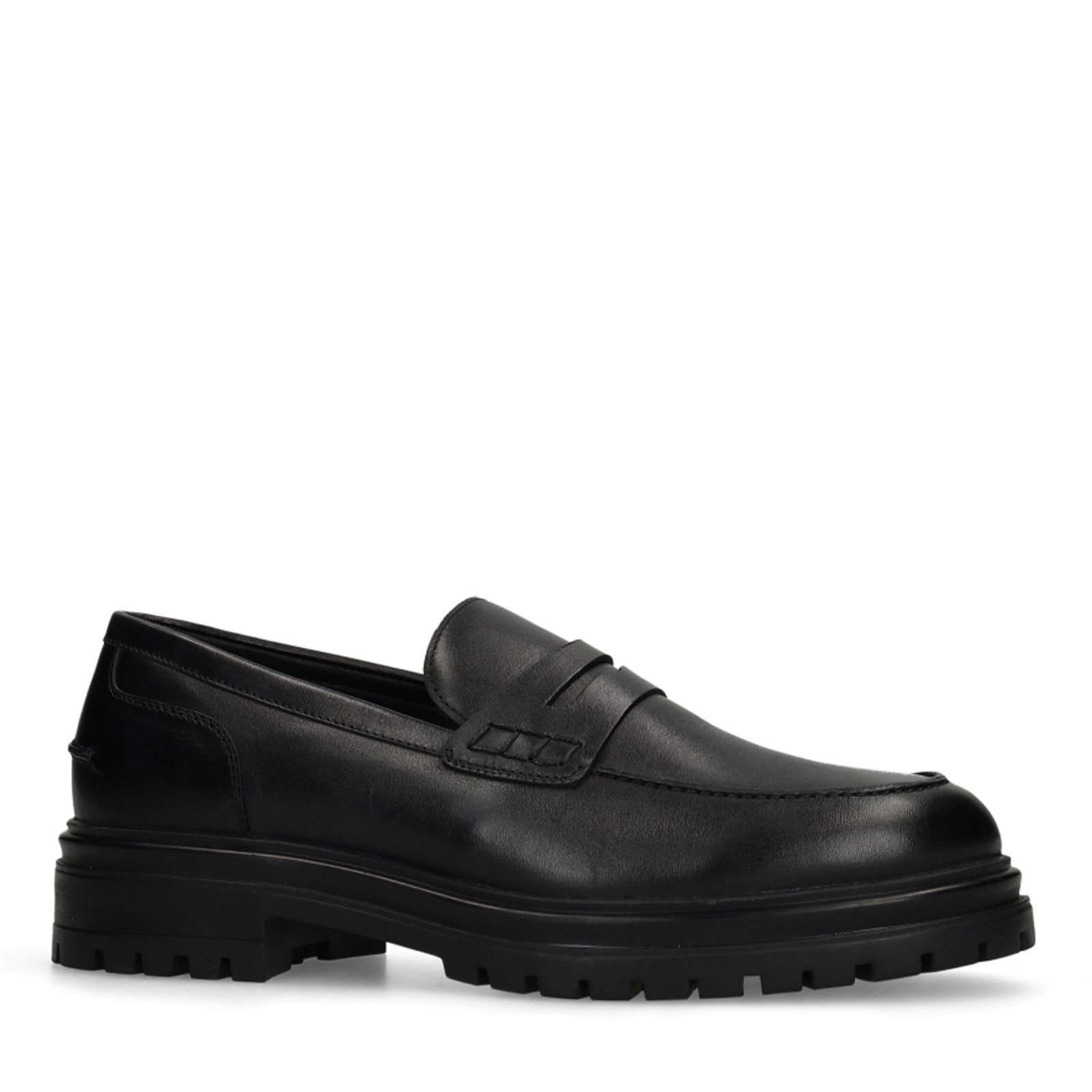 Zwarte chunky leren loafers