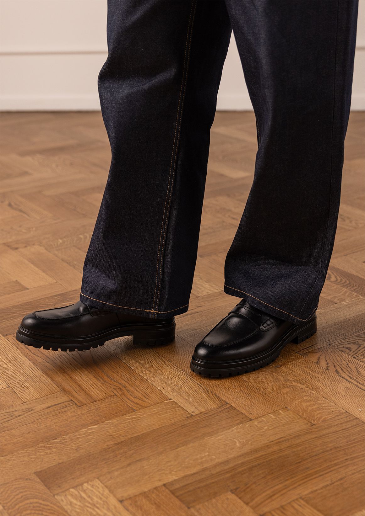 Zwarte chunky leren loafers
