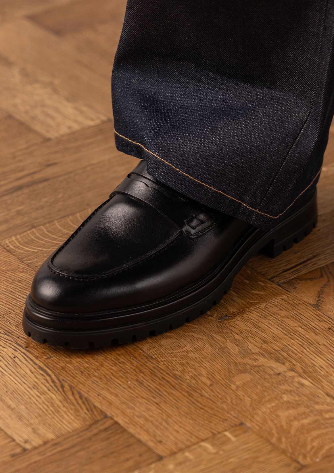 Zwarte chunky leren loafers