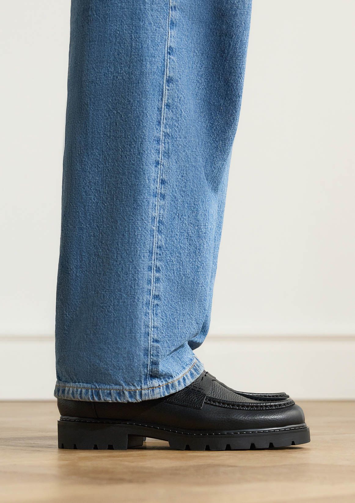 Zwarte chunky leren loafers